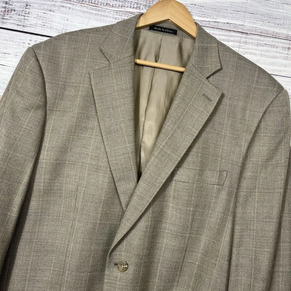 Pendleton Blazer Jacket Mens 46R Brown Glen Plaid Wool 2 Button Lined Suit Coat